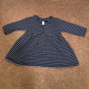 Girls Size 18M Navy and White Striped Long Sleeve Dress